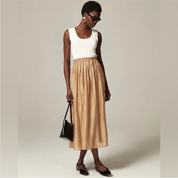 J. Crew Dresses & Skirts - NWOT J. Crew Mixy Gathered Crinkle Dress Ribbed Tank Twofer Dress L Neutral